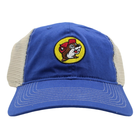Buc-ees Gas Station Blue White Mesh Baseball Cap Hat Adjustable SnapBack EUC - Picture 1 of 8
